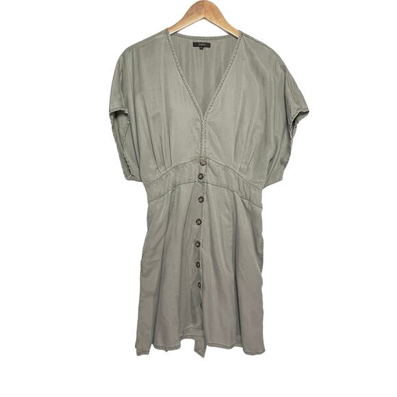 QUINCE Women’s Green Antique Wash Button Front Tie Back Mini Dress XL - Picture 2 of 5